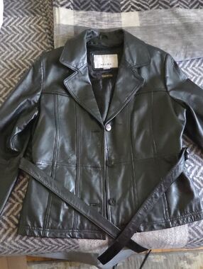 Wilsons Leather Black Belted Leather Blazer Jacket